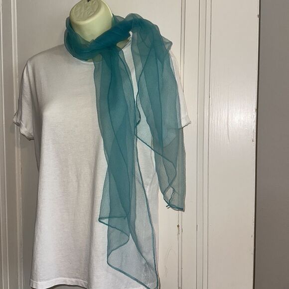 Vintage aqua blue semi sheer long chiffon scarf - Picture 1 of 7
